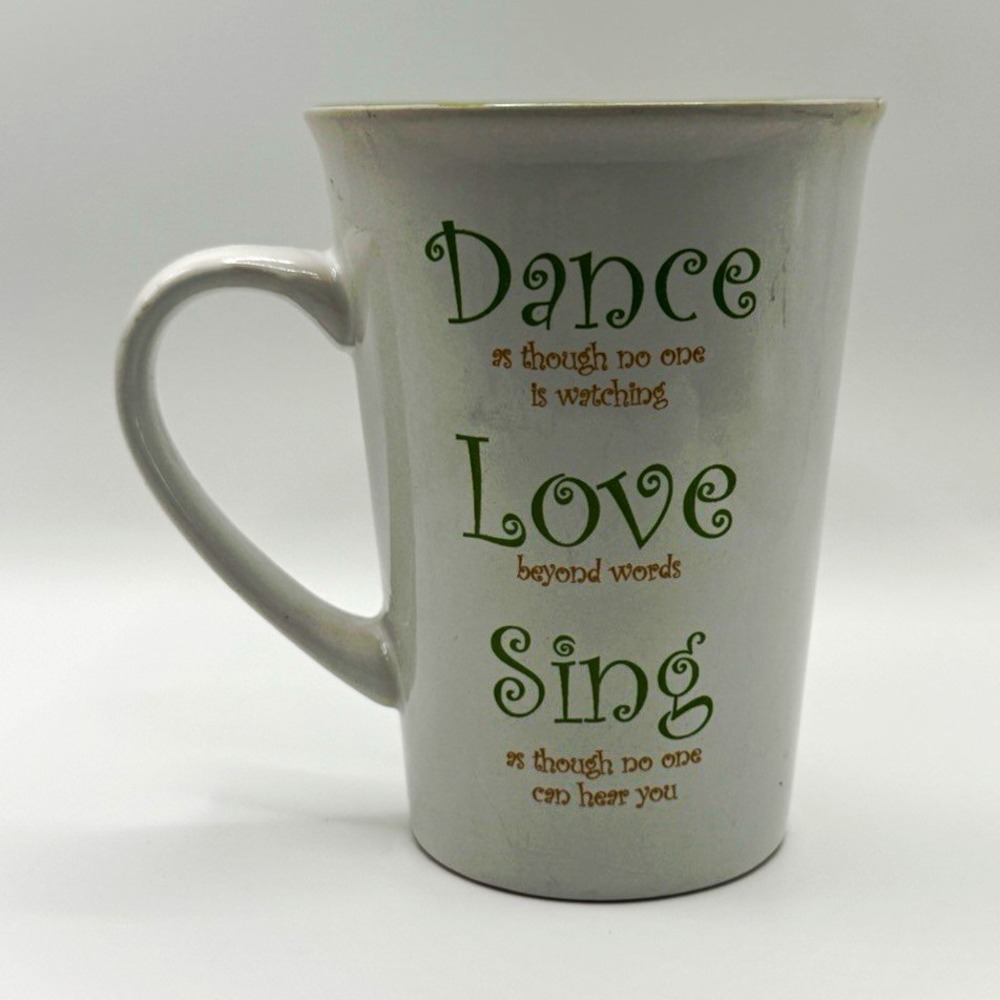 Mulberry Ceramic Coffee Mug White Green Gold Dance Love Sing Cup